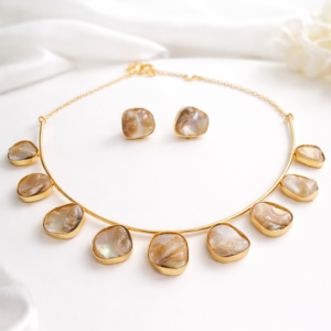 18k Gold Plated Pearl Extravagenza Necklace Set with Monopearl Earring